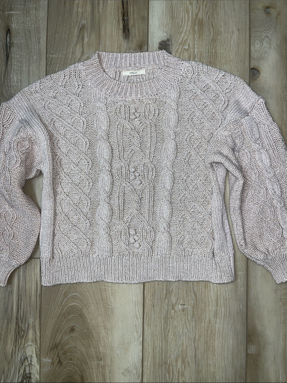 Sessun Montani Cable Knit Cotton Sweater Gold Size Large
